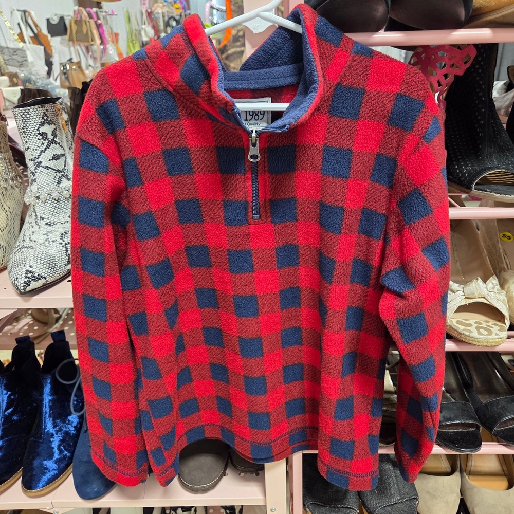 The Place Est 1989 Red Blue Buffalo Check Fleece 1/4 Zip Pullover Kids Size 5/6
